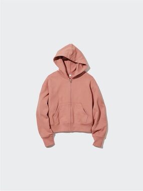 Uniqlo Light Pink/Coral Sweat Full-Zip Long-Sleeve Cropped Hoodie Size XL